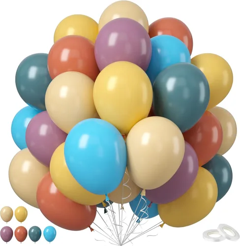 Vista 9 de Globos de látex rosa intenso, azul, morado, 50 globos de látex de 12 pulgadas con confeti metálicos para niños, temática mágica, cumpleaños, baby