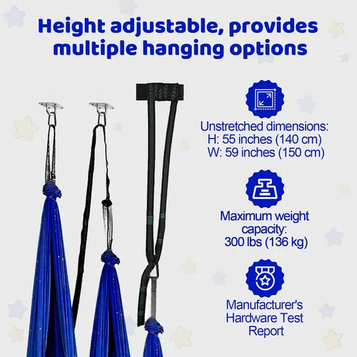 Vista 6 de Columpio sensorial para niños, terapia interior y exterior, hamaca para acurrucarse, con capacidad para hasta 300 libras, con kit de colgador