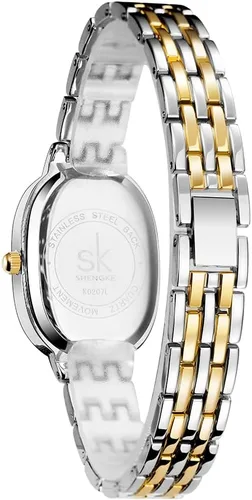 Vista 5 de SHENGKE SK - Reloj de pulsera de acero de aleación sólida con detalles de cristal ovalado para mujer