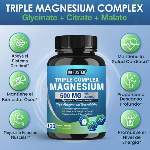 Vista 2 de DRFOSTER Complejo Triple Magnesio 500mg con Zinc, 120 Cápsulas