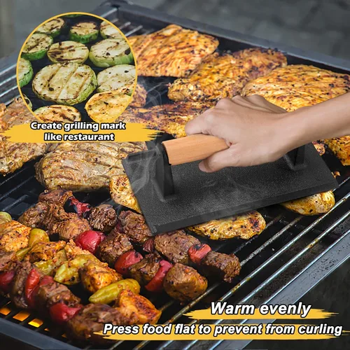 Vista 5 de HaSteeL Cúpula de fusión de 9 x 7 pulgadas y prensa de parrilla de 8 x 4 pulgadas, cubierta rectangular para vaporizar y prensa de tocino
