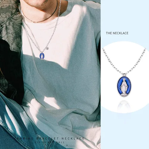 Vista 5 de 40 piezas ovaladas de aleación azul esmalte católica medalla milagrosa de la Virgen María colgante para bricolaje rosario collar pulsera mexicana
