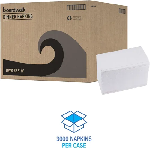 Vista 3 de Boardwalk Servilletas de cena de 1/8, 2 capas, 15 x 17, blancas, 300/paquete, 10 paquetes/caja Reliable Disposable Napkins Deliver Dependable