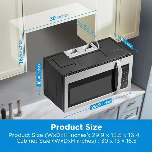 Vista 6 de Midea MOR17BSA-SS 1.7 pies cúbicos Horno de microondas para instalar sobre la estufa con panel táctil inteligente, menú de cocina automática, 1000