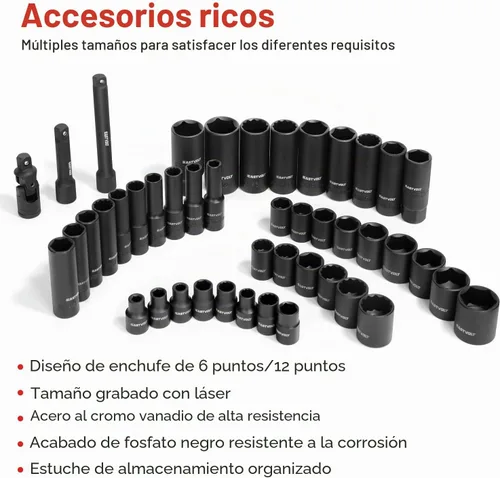 Vista 3 de Eastvolt Juego de llaves de trinquete de 46 piezas, kits de herramientas mecánicas con trinquete reversible de 72 dientes, juego de barra