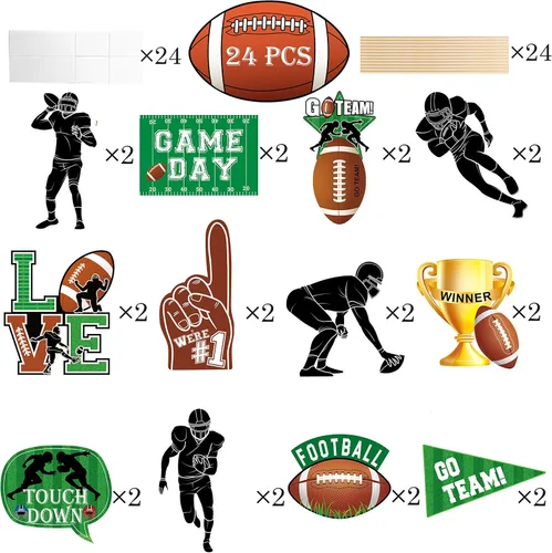 Vista 4 de 24 piezas de centros de mesa de fútbol para fiesta de fútbol, decoración de mesa de rugby para el día del juego, fútbol, touchdown, fiesta, tema