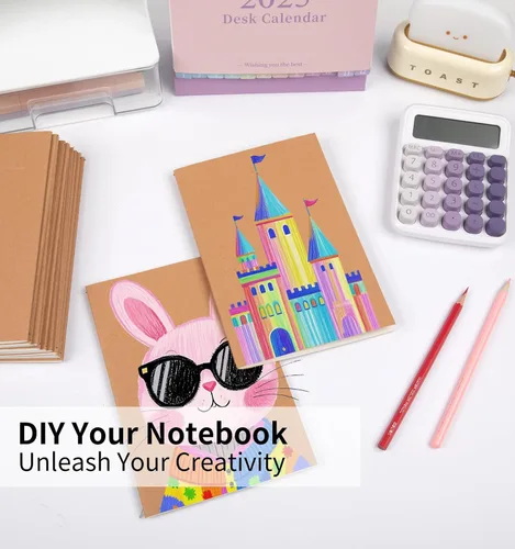 Vista 4 de ALKALO Paquete de 6 cuadernos de papel kraft de cuadrícula A5 a granel, cuadernos de diario, cuadernos de papel cuadriculado A5, 8.3 x 5.5 pulgadas
