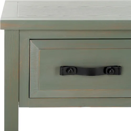 Vista 4 de Safavieh colección americana para el hogar Earley Mesa consola de tres cajones Color Negro Envejecido Y Nogal, Madera de olmo, Gris (French Grey)