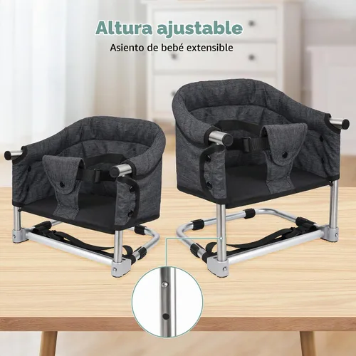 Vista 2 de Asiento elevador para mesa de comedor, silla elevadora portátil 3 en 1 con hebilla de seguridad, asiento de alimentación de bebé ajustable y Negro