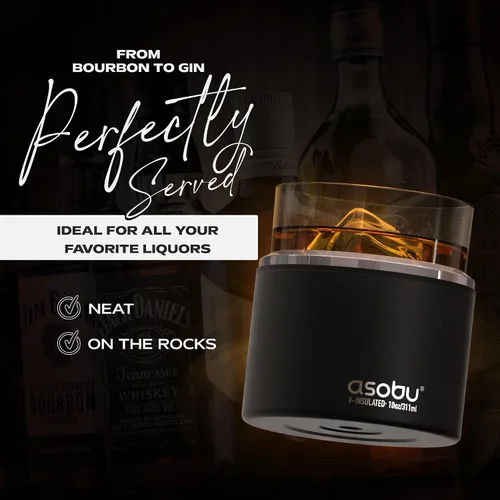 Vista 8 de asobu - Vaso de whisky con funda aislada de acero inoxidable, 10.5 onzas Negro