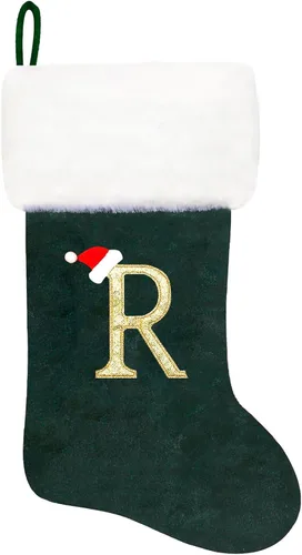 Vista 28 de Calcetines de Navidad bordados de 20 pulgadas con monograma, terciopelo negro con puño de felpa blanca supersuave, adornos clásicos para decoración