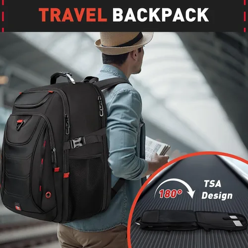 Vista 5 de Z-MGKISS Mochila de viaje extra grande de 55 L, mochila para laptop de 18.4 pulgadas para hombres, resistente al agua, aprobada por la TSA, bolsa