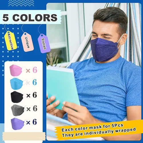 Vista 2 de Disposable Masks 10 Pack, 4-Layer Individually Wrapped Masks for Adults Adultos-colorido-a