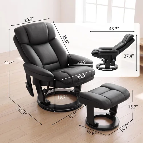 Vista 3 de HOMCOM Silla reclinable de masaje de piel sintética con otomana giratoria