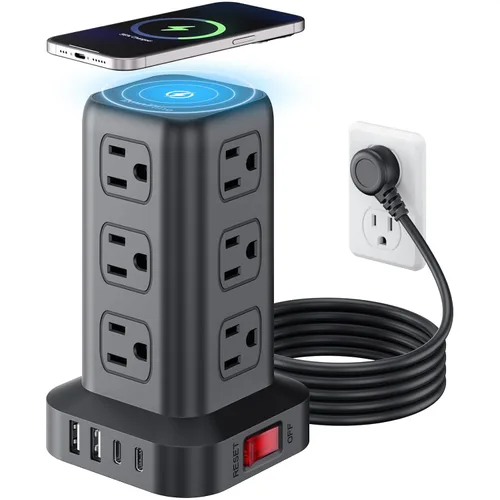 Vista 8 de AnnTane Protector de Sobretensión Regleta de Alimentación con Cable de 6.5 Pies, Regleta de Alimentación de Torre con 4 Puertos USB (1 USB C), Cable