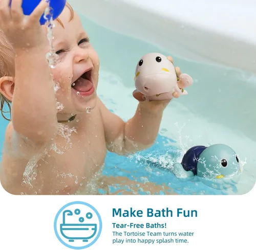 Vista 3 de LiKee Juguetes de baño, paquete de 3 con 3 colores, lindas tortugas de natación, juguetes de cuerda para bebés de 1 año en adelante, juguetes
