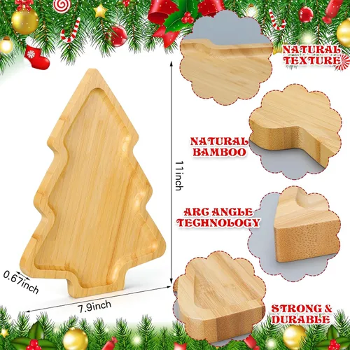 Vista 2 de Sliner 4 platos de Navidad con forma de árbol de Navidad, bandeja de madera para aperitivos, bandeja de dulces de madera en forma de árbol