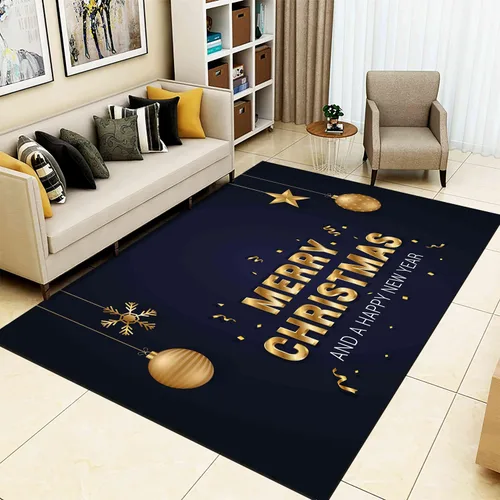 Vista 7 de Alfombra de área de decoración de habitación de Feliz Navidad, 2 x 3 pies, alfombra de árbol de Navidad con copos de nieve para dormitorio, alfombra