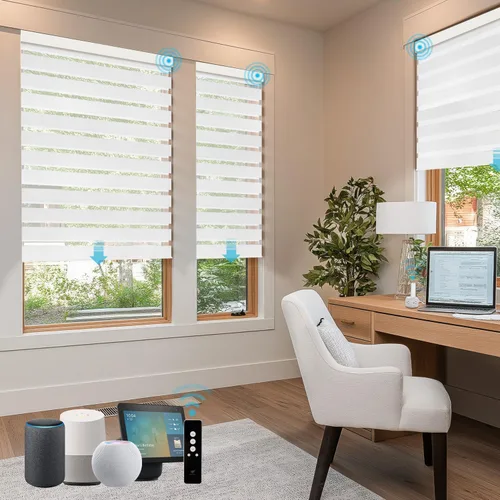 Vista 10 de SmartWings Persianas motorizadas de cebra con cenefa funcionan con Homekit Thread Alexa Z-Wave Smart de doble capa con control remoto, persiana