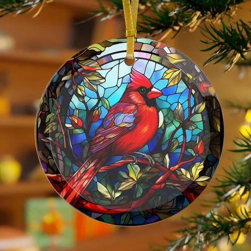 Vista 2 de Yuletide Messenger, Northern Cardinal - Adorno decorativo de cristal de 3.5 pulgadas