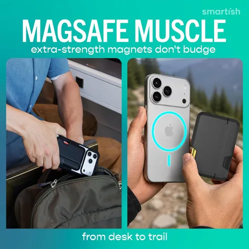 Vista 5 de Smartish Cartera MagSafe para iPhone - Tarjetero magnético desmontable, traje de noche negro, Bóveda lateral del ajetreo