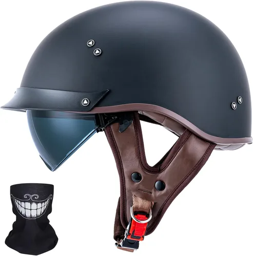 Vista 17 de VCOROS - Medio casco para motocicleta F07 de cara abierta, aprobado por DOT VCOROS Medio casco de motocicleta F07 de cara abierta aprobado por DOT