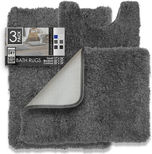 Vista 25 de Clara Clark Alfombras de baño, alfombras de baño ultra suaves y peludas - tapetes de baño para baño, lavable a máquina, base antideslizante de goma