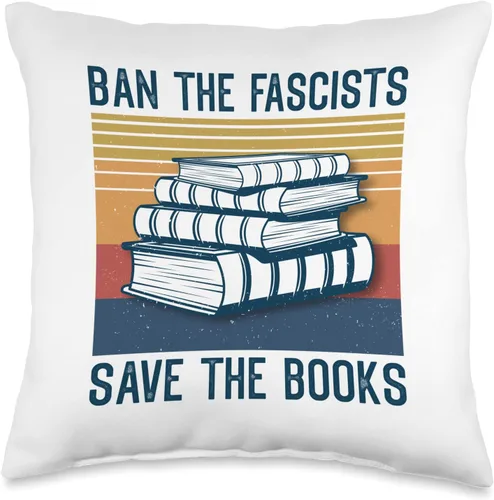 Vista 4 de Ban Fascists Save The Books Worm Nerd Funny Book Lover Throw Pillow