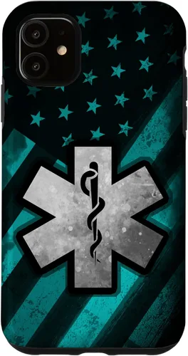 Vista 8 de Funda para iPhone 16 EMT EMS Paramédico Azul Turquesa USA Bandera Americana