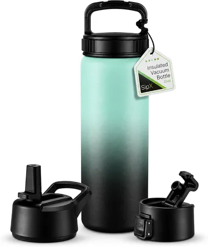 Vista 153 de SIPX™ Botella de Agua Aislada de 18 oz con 3 Tapas – Acero Inoxidable a Prueba de Fugas, Triple Aislamiento – Frío 24 Horas/Caliente 12 Horas – Negro