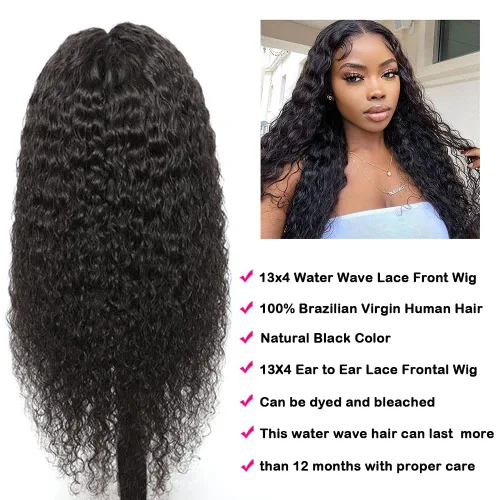 Vista 5 de Pelucas de encaje frontal sin pegamento con onda de agua para mujer, cabello humano 180 de densidad, cabello virgen brasileño sin procesar
