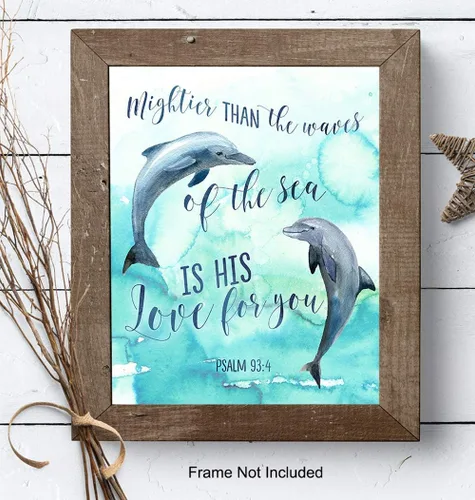 Vista 7 de Mightier Than the Waves Dolphins - Decoración de pared con versículo bíblico religioso - Decoración de las Escrituras cristianas para dormitorio
