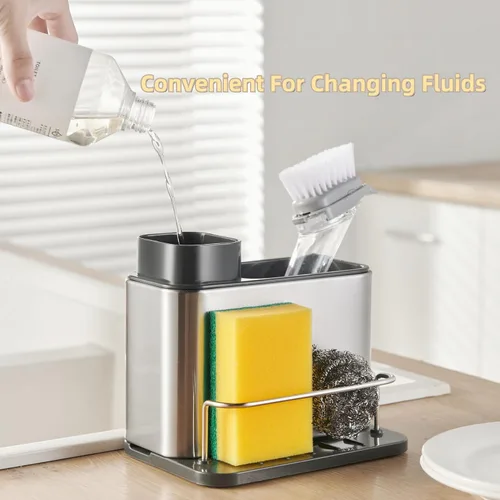 Vista 5 de LIBODOUR Dispensador de jabón para fregadero de cocina y baño, soporte de esponja 3 en 1 para cocina, organizador de dispensador de jabón