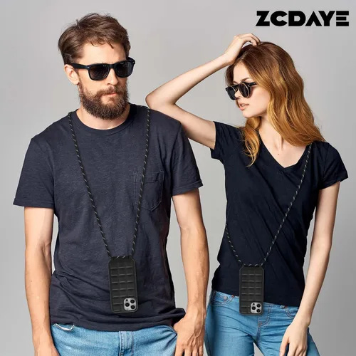 Vista 7 de ZCDAYE Funda para iPhone 13 Pro Max con correa, funda de silicona suave con cordón cruzado para teléfono, correa de hombro ajustable para el cuello