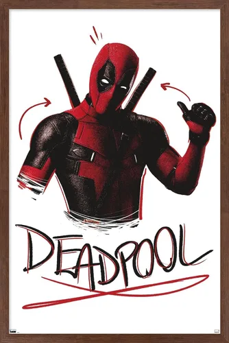Vista 10 de Trends International Marvel Deadpool Legacy - Póster de pared con pulgares arriba, 14.72 x 22.37 pulgadas, versión enmarcada de madera de granero