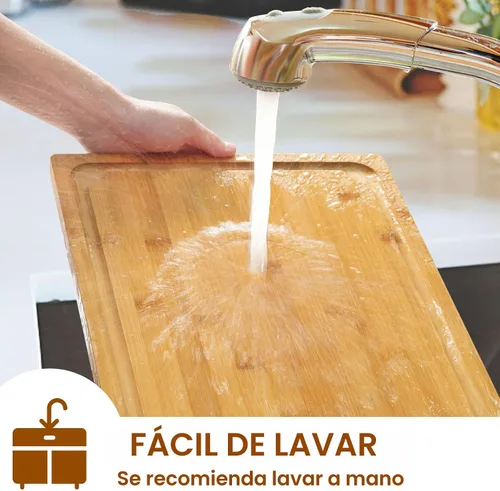 Vista 6 de Tabla de cortar extragrande, tablas de cortar de bambú de 16 pulgadas para cocina con ranura para jugo y asas, tabla de cortar de cocina para tabla