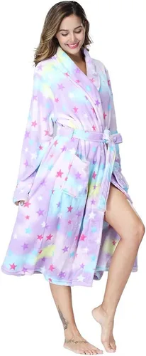 Vista 4 de RONGTAI Bata de baño para mujer, de felpa, cálida, larga, de forro polar, ropa de dormir