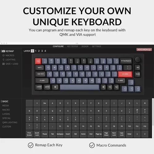 Vista 4 de Keychron Q2 - Versión de perilla de teclado mecánico con cable 65 diseño QMKVIA macro programable con interruptor Gateron G Pro marrón