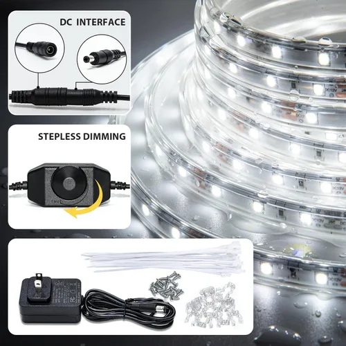 Vista 2 de Tira de luces blancas para exteriores, impermeable, de 16.4 pies, 300 LED, 6000 K, 12 V, flexible, enchufable, para patio, terraza, campamento