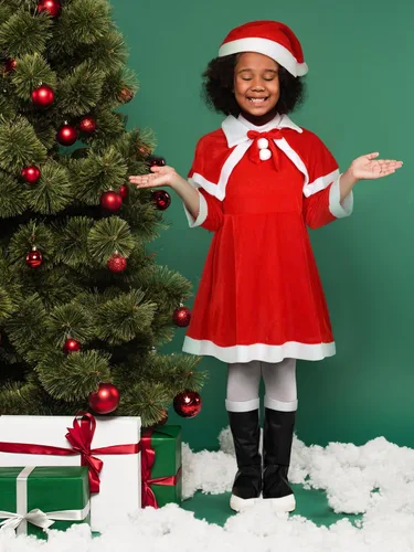 Vista 7 de Geyoga Bonitos trajes de Navidad que incluyen zapatos con sombrero y otros accesorios para cosplay de niños (estilo fresco, M)