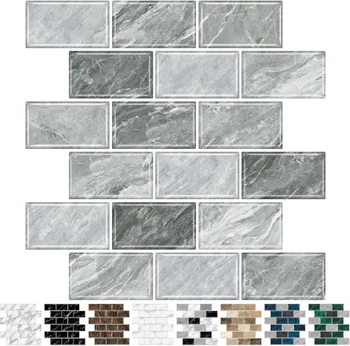 Vista 8 de URCOLOR 10 hojas de adhesivos para loseta en muro de cocina, azulejos autoadhesivos de 12 x 12 pulgadas estilo metro, para loseta en muro de cocina