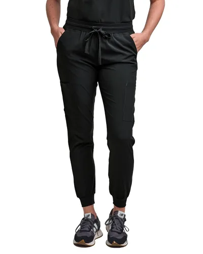 Vista 4 de Green Town Conjunto de ropa quirúrgica para mujer, pantalón deportivo y parte superior con cuello en V, 5 bolsillos, cintura de yoga, uniforme
