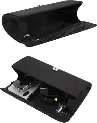 Vista 3 de Evevictor Bolsos de mano para mujer, bolso de mano formal de noche, sobre de hombro, bolso de fiesta para boda, cóctel, baile de graduación, Negro