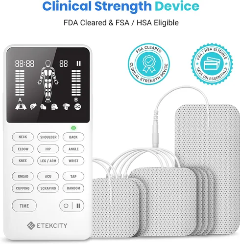 Vista 2 de Etekcity Unidad TENS recargable de 4 canales, estimulador muscular elegible para FSA-HSA para alivio del dolor, relajación después del ejercicio