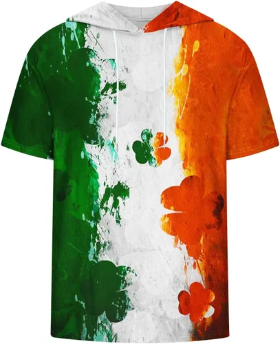 Vista 3 de Hoodies for Men T-Shirt Tops St.SaintPatrick's Print Drawstring Blouse Shirts Color Block Short Sleeve Tees Pullover