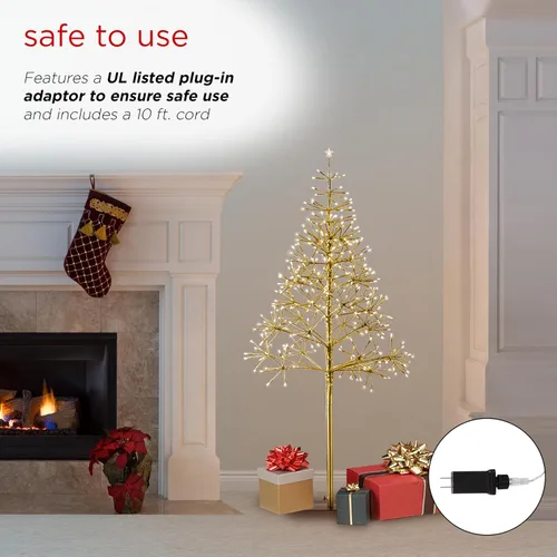 Vista 7 de Alpine Corporation Árbol de Navidad artificial festivo para interiores y exteriores de 53 pulgadas de alto con luces LED blancas cálidas, dorado