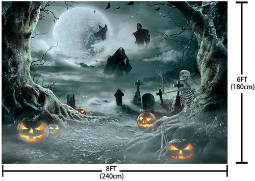 Vista 3 de AIBIIN Telón de fondo de fotos de Halloween de 7 x 5 pies, luna, noche, bruja negra, telón de fondo de Halloween para fotografía de otoño, linterna