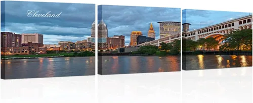 Vista 52 de TUMOVO 3 piezas de arte de pared en lienzo con diseño de horizonte de Atlanta, arte de pared panorámico de paisaje urbano en blanco y negro