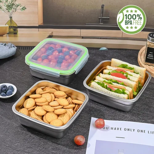 Vista 3 de Paquete de 2 recipientes para sándwich, caja de sándwich de acero inoxidable de 40 onzas con tapas herméticas, cajas de almuerzo reutilizables