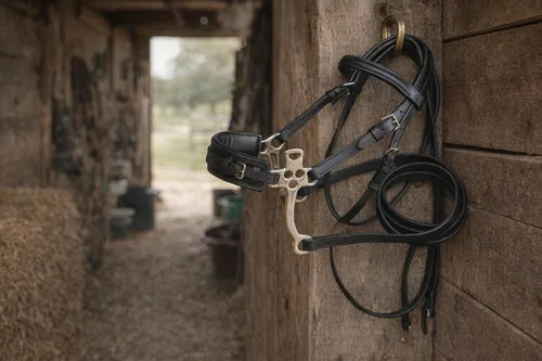 Vista 2 de CHALLENGER Caballo cuero corto mango acolchado Noseband entrenamiento Hackamore Curb Strap 35H69